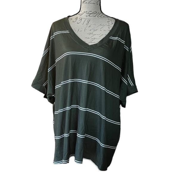 Bloomchic Green White Striped Rolled Sleeve Shirt Size 18/20 - Picture 2 of 6